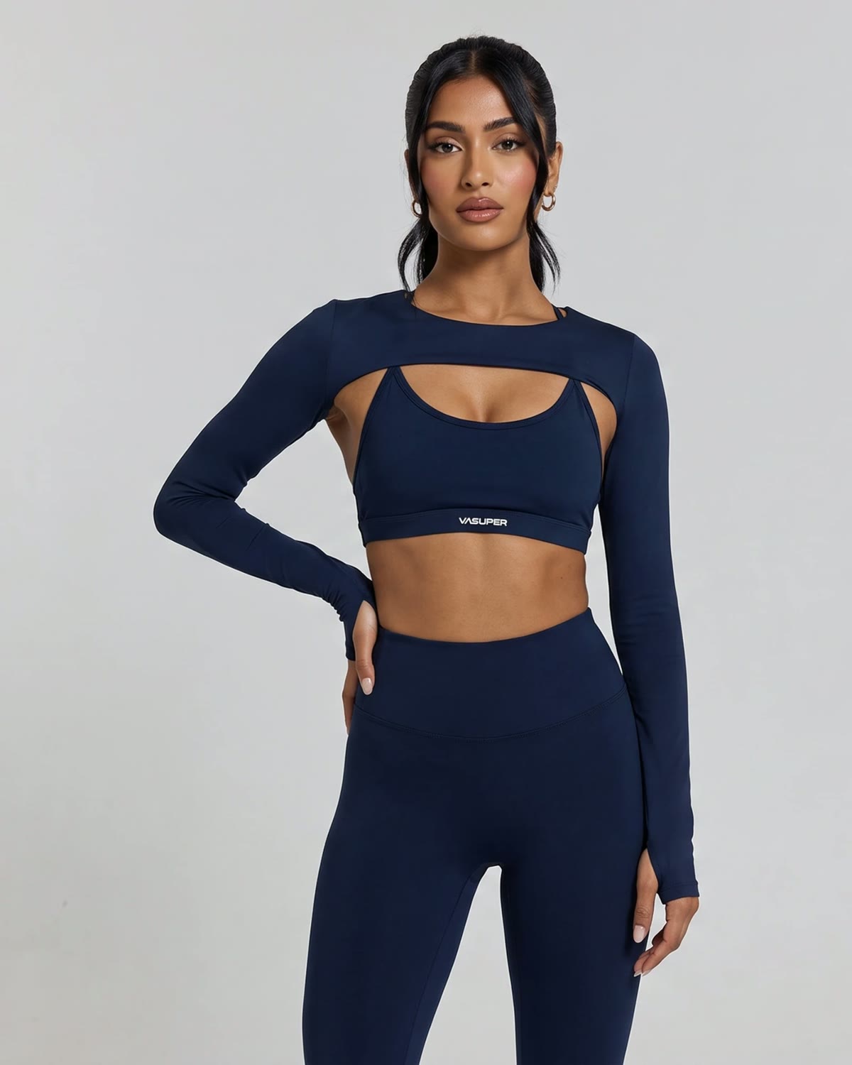 Long Sleeve Shrug, front, hand on hip view
