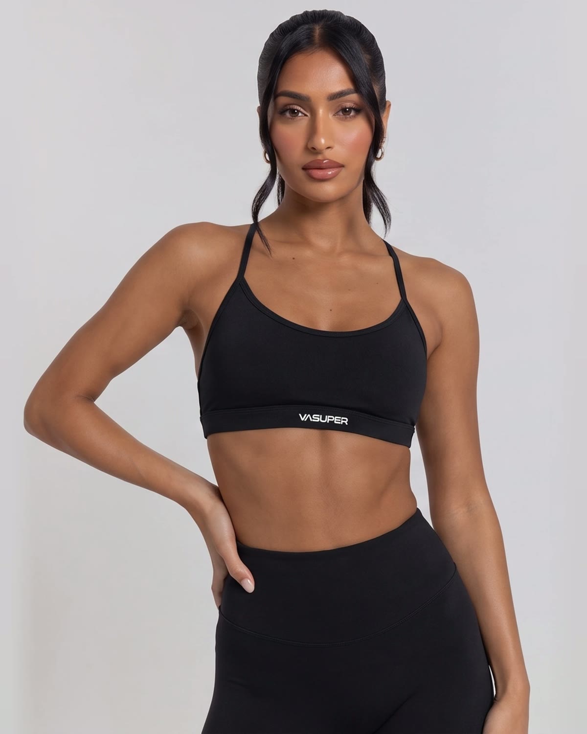 Strappy Sports Bra, front, hand on hip view